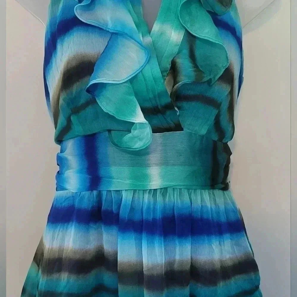 VTG 1990s The Limited Blue Green Mandarin V-Neck Sheath Dress Women's Size 4 - Picture 5 of 16